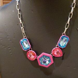 Pink and Blue Geometric Statement Necklace
